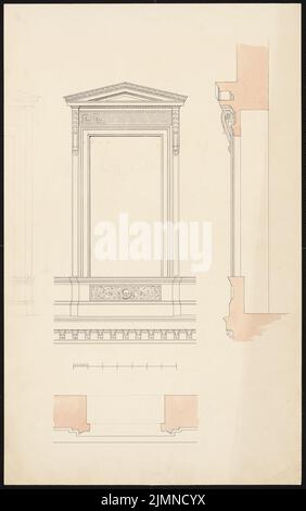 Knoblauch Eduard (1801-1865), Palais Arnim à Berlin (1857-1858): Fenêtre, vue, coupe. Encre et crayon aquarelle, 60,2 x 37,8 cm (y compris les bords de numérisation) Banque D'Images