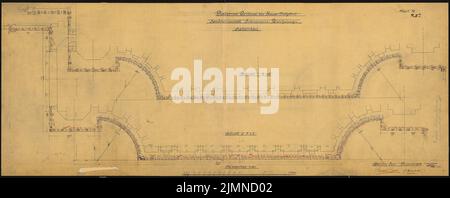 Halmhuber Gustav (1862-1936), monument à l'empereur Wilhelm I. à Berlin (12,1894) : couche de coupe horizontale 4 et 6, construction de hall travail en grès 1:50. Encre, encre colorée sur transparent, 71,3 x 180,7 cm (y compris les bords de numérisation) Banque D'Images