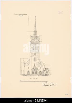 Architecte inconnu, Église catholique à Heyerode (env 1897): Imposante 1: 100. Lithographie, 79,3 x 58,6 cm (y compris les bords de balayage) Banque D'Images