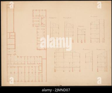 Knoblauch Eduard (1801-1865), Palais Arnim à Berlin (1857): Coupes, plan d'étage sous-sol. Aquarelle de Tusche, 66,5 x 84,9 cm (y compris les bords de numérisation) Banque D'Images