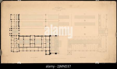 Eggert Hermann (1844-1920), gare principale de Francfort-sur-le-main. Bâtiment de la réception (11,1880): Plan d'étage OG; supervision du toit. Tuche aquarelle sur la boîte, 69,6 x 126,3 cm (y compris les bords de numérisation) Banque D'Images