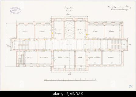 Architecte inconnu, lycée à Elbing (env 1886/1887): plan d'étage rez-de-chaussée 1: 100. Lithographie, 37,6 x 56 cm (y compris les bords de balayage) Banque D'Images