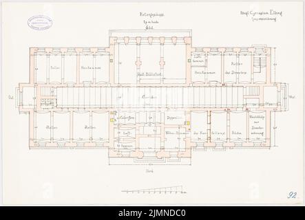 Architecte inconnu, lycée à Elbing (env 1886/1887): Grundliss Keller 1: 100. Lithographie, 37,6 x 55,6 cm (y compris les bords de balayage) Banque D'Images