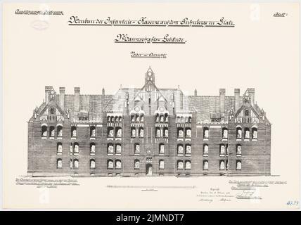 Architecte inconnu, caserne d'infanterie sur le Puhnberge à Glatz. Construction de l'équipe (1902-1906) : vue de face du RISS 1 : 100. Lithographie, 50,9 x 72,7 cm (y compris les bords de balayage) Banque D'Images