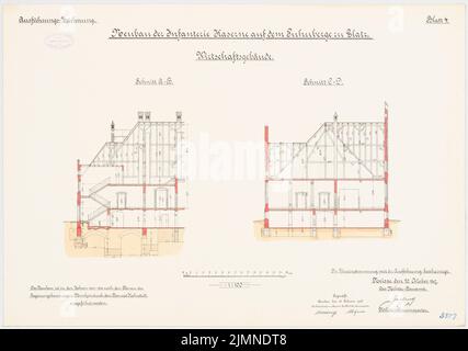 Architecte inconnu, caserne d'infanterie sur le Puhnberge à Glatz. Bâtiment agricole (1902-1906): Sections 1: 100. Lithographie, 51,1 x 72,8 cm (y compris les bords de balayage) Banque D'Images