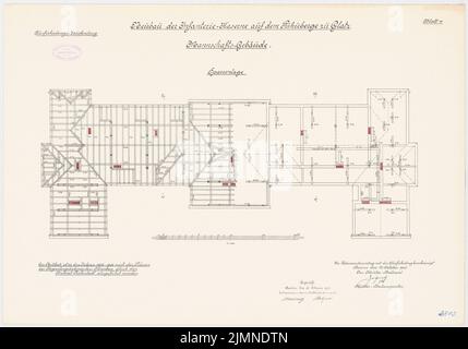 Architecte inconnu, caserne d'infanterie sur le Puhnberge à Glatz. Construction d'équipe (1902-1906): Plan d'étage chevrons 1: 100. Lithographie, 51 x 72,9 cm (y compris les bords de balayage) Banque D'Images