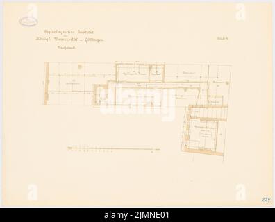 Architecte inconnu, 2nd Institut physiologique de l'Université de Göttingen (sans dat.): Plan d'étage dernier étage 1: 100. Lithographie, 52,1 x 68,7 cm (y compris les bords de balayage) Banque D'Images