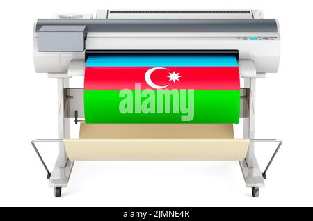 Imprimante grand format, traceur avec drapeau azerbaïdjanais. 3D rendu isolé sur fond blanc Banque D'Images