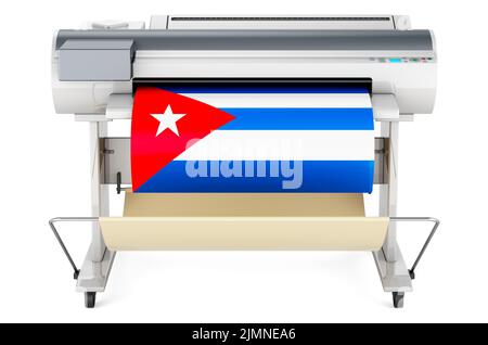 Imprimante grand format, traceur avec drapeau cubain. 3D rendu isolé sur fond blanc Banque D'Images
