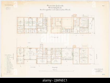 Architecte inconnu, Université de Greifswald. Clinique chirurgicale et médicale - ferme (1904): Grundliss Keller, rez-de-chaussée 1: 100. Lithographie, 69,5 x 97,8 cm (y compris les bords de balayage) Banque D'Images