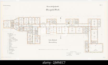 Architecte inconnu, Université de Greifswald. Clinique chirurgicale (1904): Plan d'étage 1: Étage supérieur 1: 100. Lithographie, 66,8 x 119,4 cm (y compris les bords de balayage) Banque D'Images