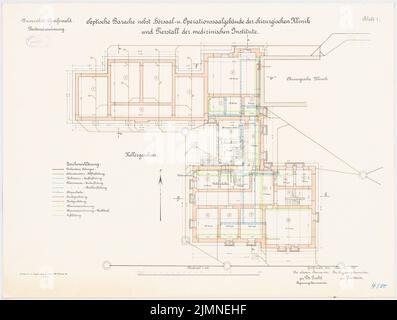 Architecte inconnu, Université de Greifswald. Clinique chirurgicale - caserne septique/ salle de conférence/ salle d'opération/ stable (1912): Grundriss Keller 1: 100. Lithographie, 52 x 68,9 cm (y compris les bords de balayage) Banque D'Images