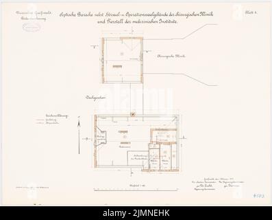 Architecte inconnu, Université de Greifswald. Clinique chirurgicale - caserne septique/ salle de conférence/ salle d'opération/ stable (1912): Plan d'étage dernier étage 1: 100. Lithographie, 52 x 68,8 cm (y compris les bords de balayage) Banque D'Images