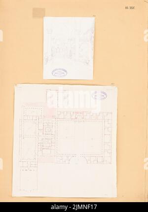 Liemann Ludwig Theodor, carnet de croquis du voyage italien (sans dat.): Bl. 25: Bologne. 2 croquis : Cardhouse (vue perspective, plan d'étage). Crayon aquarelle sur papier, 60,5 x 44,3 cm (y compris les bords de numérisation) Banque D'Images