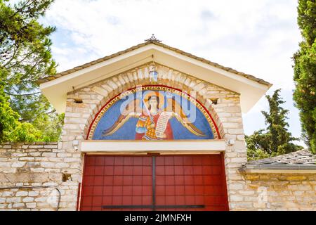 Entrée du monastère de l'Archange Michel, île de Thassos, Grèce Banque D'Images