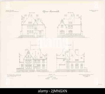 Faux, Trainkaserne Darmstadt. Poste. Établissement d'alimentation des officiers (07,1906) : vue ouest, vue est, vue nord, vue sud 1 : 100. Lithographie, 65,7 x 78,2 cm (y compris les bords de balayage) Banque D'Images