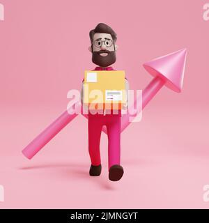 3D Man Delivery Package tendance croissance investissement Marketing Banque D'Images