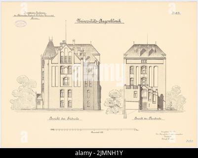 Architecte inconnu, Rheinische Friedrich-Wilhelms-Universität, Bonn. Clinique oculaire (1900-1903) : vue du sud vue du nord 1 : 100. Lithographie colorée sur la boîte, 55,2 x 73,8 cm (y compris les bords de numérisation) Banque D'Images