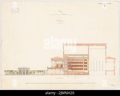 Lucae Richard (1829-1877), City Theatre de Magdeburg (1873) : section longitudinale. Encre, crayon aquarelle sur papier, 47,1 x 62,8 cm (y compris les bords de numérisation) Banque D'Images