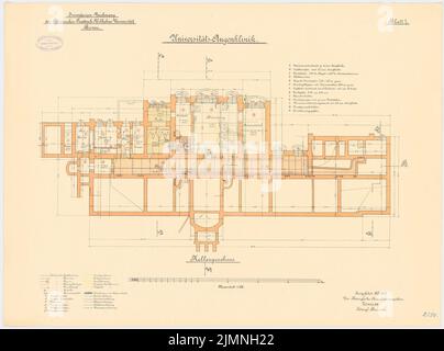 Architecte inconnu, Rheinische Friedrich-Wilhelms-Universität, Bonn. Clinique oculaire (1900-1903): Plan d'étage sous-sol 1: 100. Lithographie colorée sur carton, 54,7 x 73,7 cm (y compris les bords de numérisation) Banque D'Images