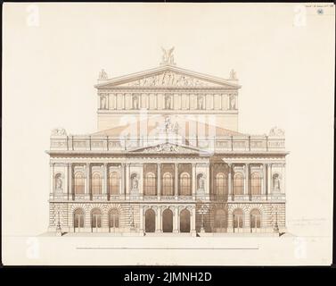 Lucae Richard (1829-1877), Nouveau théâtre (Opéra) à Francfort-sur-le-main. Conception préliminaire (1872) : vue avant supérieure. Tuche aquarelle sur la boîte, 58 x 72,8 cm (y compris les bords de numérisation) Banque D'Images