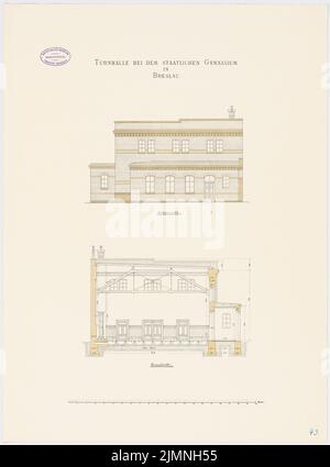 Architecte inconnu, lycée d'État, Wroclaw (sans année): Gymnase: Vue latérale transversale 1:75. Lithographie colorée sur le carton, 66,2 x 49 cm (y compris les bords de numérisation) Banque D'Images