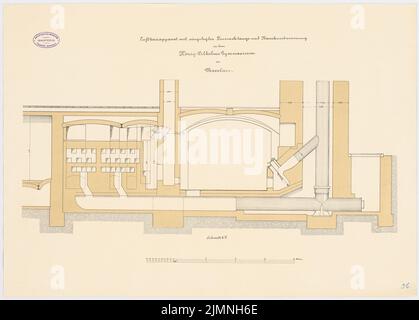 Architecte inconnu, lycée d'État, Wroclaw (sans année): Appareil de chauffage de l'air: Coupe 1:20. Lithographie colorée sur le carton, 51,1 x 71,3 cm (y compris les bords de numérisation) Banque D'Images