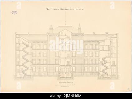 Architecte inconnu, lycée d'État, Wroclaw (sans an) : section transversale 1:75. Lithographie colorée sur carton, 74,6 x 105,4 cm (y compris les bords de numérisation) Banque D'Images