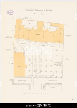 Architecte inconnu, lycée d'État, Wroclaw (sans année): Plan du site 1: 200. Lithographie colorée sur le carton, 85,3 x 63,9 cm (y compris les bords de numérisation) Banque D'Images