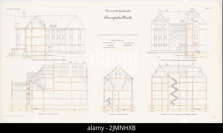 Architecte inconnu, Université de Greifswald. Clinique chirurgicale (1904): Section longitudinale, coupes transversales 1: 100. Lithographie colorée sur carton, 66,1 x 119,2 cm (y compris les bords de numérisation) Banque D'Images