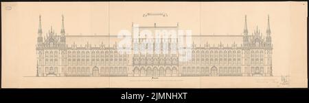 Elis Carl (1838-1889), Parlement prussien, Berlin. Concours Schinkel 1869 : vue latérale. Encre sur carton, 64,9 x 222,9 cm (bord de numérisation inclus). Banque D'Images
