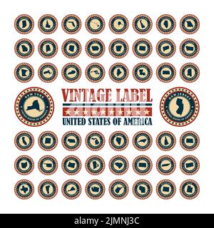 Vector set vintage label avec la carte des états unis Banque D'Images