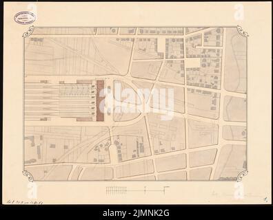 Eck, Summer Shoe & Rumpel, gare principale de Francfort-sur-le-main (1880): Plan du site. Tuche aquarelle sur la boîte, 43,7 x 57,6 cm (y compris les bords de numérisation) Banque D'Images