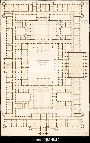 Elis Carl (1838-1889), Parlement prussien à Berlin. Concours Schinkel 1869 (17 juin 1869): Plan d'étage 2nd étage. Tuche aquarelle sur la boîte, 97,7 x 64,1 cm (y compris les bords de numérisation) Banque D'Images