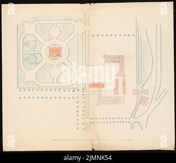 Knoblauch Eduard (1801-1865), Crollage de Lustschloss en Prusse Oldendorf (après 1852) : selon le plan de l'ensemble du système (château et jardin). Aquarelle de Tusche, 68,5 x 79,1 cm (y compris les bords de numérisation) Banque D'Images