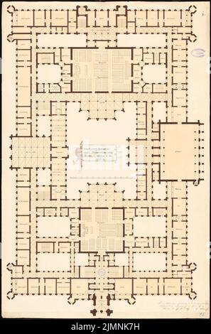 Elis Carl (1838-1889), Parlement prussien à Berlin. Concours Schinkel 1869 (17 juin 1869): Plan d'étage 1st étage. Tuche aquarelle sur la boîte, 97,9 x 64,7 cm (y compris les bords de numérisation) Banque D'Images