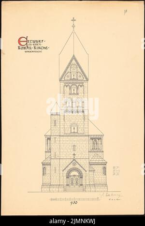 Sauce Eugen de la, église romane (23.04.1907) : vue de face, 1:50. Encre sur carton, 94 x 63 cm (y compris les bords du scan) sauce Eugen de la : Romanische Kirche Banque D'Images