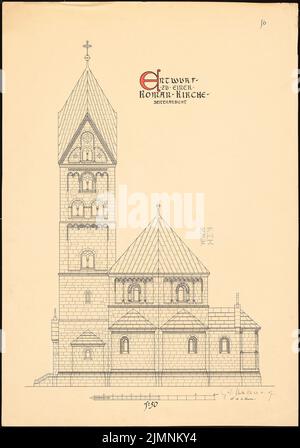 Sauce Eugen de la, église romane (23 avril 1907) : vue Seiten, 1:50. Encre sur carton, 93 x 65,2 cm (y compris les bords du scan) sauce Eugen de la : Romanische Kirche Banque D'Images