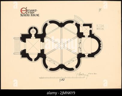 Sauce Eugen de la, église romane (23 avril 1907) : plan d'étage. Encre sur carton, 48,9 x 66,3 cm (y compris les bords du scan) sauce Eugen de la : Romanische Kirche Banque D'Images