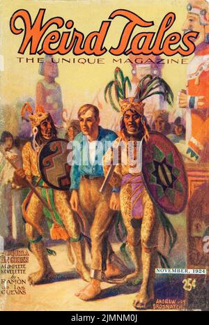 Couverture de Weird Tales, novembre 1924, Volume 4, Numéro 3. Teoquitla le Golden, par Ramòn de las Cuevas. Couverture par Andrew Brosnatch Banque D'Images