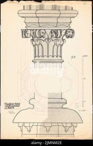 Sauce Eugen de la, Säulendails (04.06.1907) : capitale et base d'un pilier roman, vue et coupe. Encre, aquarelle couleur encre sur la boîte, 102,4 x 68 cm (y compris les bords de numérisation) sauce Eugen de la : Säulendetaails Banque D'Images