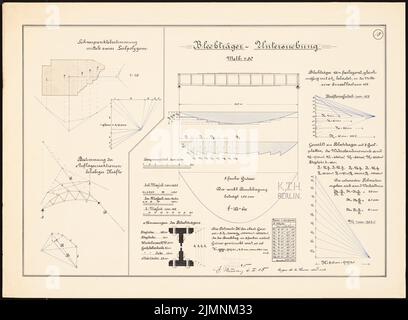 Sauce Eugen de la, études sur la statique (06/06/1905): Examen du transporteur d'étain. Calculs statiques, dessins, diagrammes et tableaux. Encre, aquarelle couleur encre sur la boîte, 50,4 x 68,5 cm (y compris les bords de numérisation) sauce Eugen de la : Studien zur Statik Banque D'Images