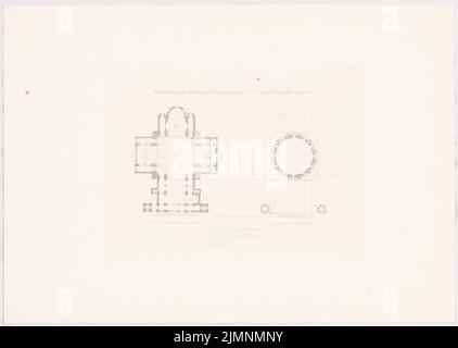 Lange Ludwig (1808-1868), église du Rédempteur à Athènes. (De: L. Lange, travaux d'architecture supérieure, 1846/1847) (1861): Plan d'étage et plan d'étage du dôme. Pression sur papier, 45,3 x 63,8 cm (y compris les bords de balayage) Lange Ludwig (1808-1868): Werke der höheren Baukunst, Darmstadt 1846/47. Erlöserkirche, Athènes Banque D'Images