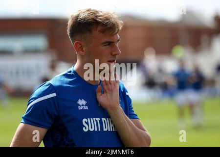 Brody Paterson de Hartlepool United lors du match Sky Bet League 2 entre Hartlepool United et AFC Wimbledon à Victoria Park, Hartlepool, le samedi 6th août 2022. (Crédit : Mark Fletcher | INFORMATIONS MI) Banque D'Images