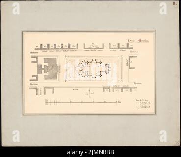 Orth August (1828-1901), Peterskirche, Leipzig (1878): Plan du site avec plan d'implantation. Encre, crayon aquarelle, sur une pause sur papier, 64,2 x 78,8 cm (y compris les bords de numérisation) Orth August (1828-1901): Peterskirche, Leipzig Banque D'Images