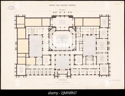 Busse & Schwechten, Reichstag, Berlin (1882) : Grundriss OG 1 : 200. Tuche aquarelle sur la boîte, 63,5 x 88,4 cm (y compris les bords de balayage) Busse & Schwechten : Reichstag, Berlin. Zweiter Wettbewerb Banque D'Images