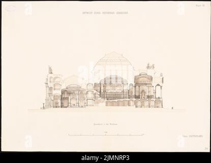 Busse & Schwechten, Reichstag, Berlin (1882) : coupe transversale dans l'axe central avec vue intérieure 1:200. Tuche aquarelle sur la boîte, 62,4 x 86,3 cm (y compris les bords de balayage) Busse & Schwechten : Reichstag, Berlin. Zweiter Wettbewerb Banque D'Images