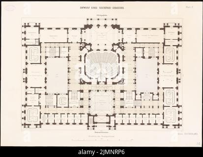 Busse & Schwechten, Reichstag, Berlin (1882): Grundriss rez-de-chaussée 1: 200. Tuche aquarelle sur la boîte, 62,5 x 86,1 cm (y compris les bords de balayage) Busse & Schwechten : Reichstag, Berlin. Zweiter Wettbewerb Banque D'Images