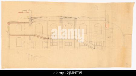 Poelzig Hans (1869-1936), salle de concert à Beuthen. Conversion (1927) : découper l'intérieur avec des dessins d'axes de Blick. Crayon, crayon de couleur sur transparent, 43,4 x 83,2 cm (y compris les bords du scan) Poelzig Hans (1869-1936): Konzerthaus, Beuthen. Umbau Banque D'Images