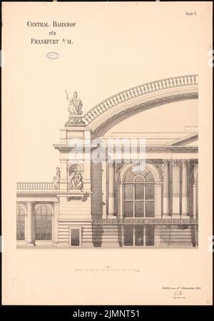 Orth August (1828-1901), gare centrale de Francfort-sur-le-main (15 novembre 1880) : vue détaillée de la façade, échelle 1:50. Tuche aquarelle sur la boîte, 112,7 x 78,7 cm (y compris les bords de balayage) Orth August (1828-1901): Hauptbahnhof, Francfort-sur-le-main Banque D'Images
